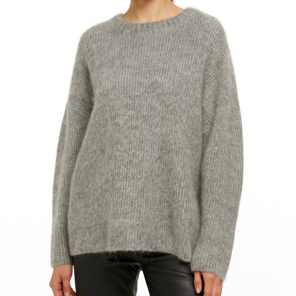 Free People Sweaters - Free People Sweater Fluffy Cotton Alpaca Knit Blend Crew Neck Relaxed Fit Grey L